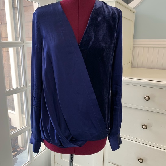 Sundance Blended Paths Navy Silk Velvet Faux Wrap Blouse - Picture 2 of 9